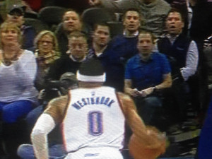 Kris Austin and Aaron Pogue courtside at the Oklahoma City Thunder vs. Philadelphia 76ers