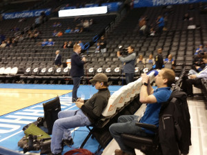 Kris Austin and Aaron Pogue courtside at the Oklahoma City Thunder vs. Philadelphia 76ers