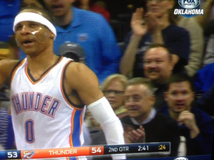 Kris Austin and Aaron Pogue courtside at the Oklahoma City Thunder vs. Philadelphia 76ers